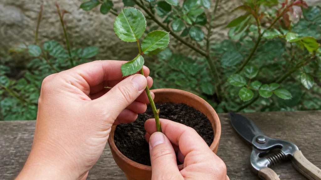 Illustration éditoriale pour l’article « Comment bouturer votre rosier au printemps avec succès »