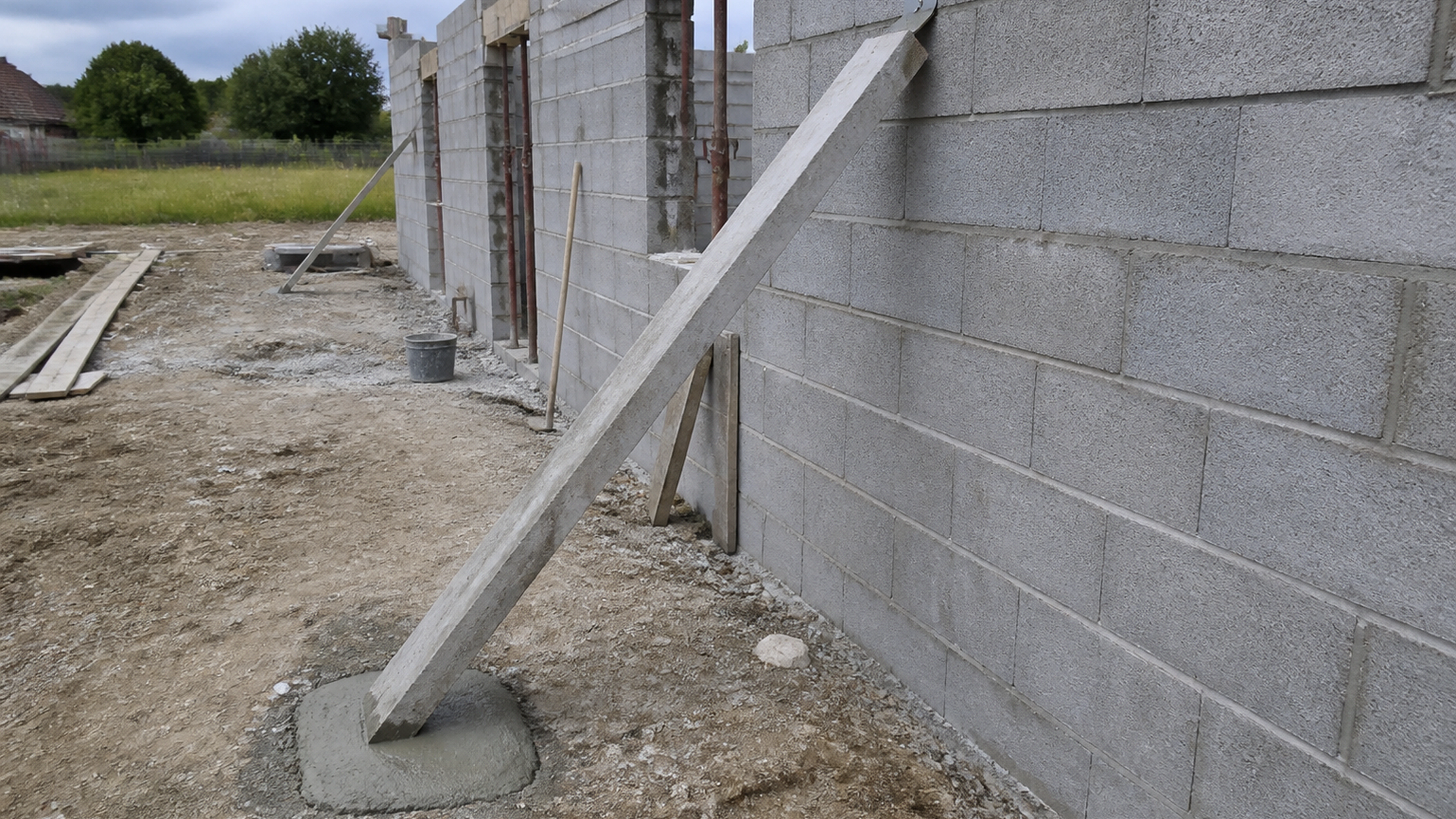 Illustration éditoriale pour l’article « Comment bien poser une jambe de force béton pour mur »
