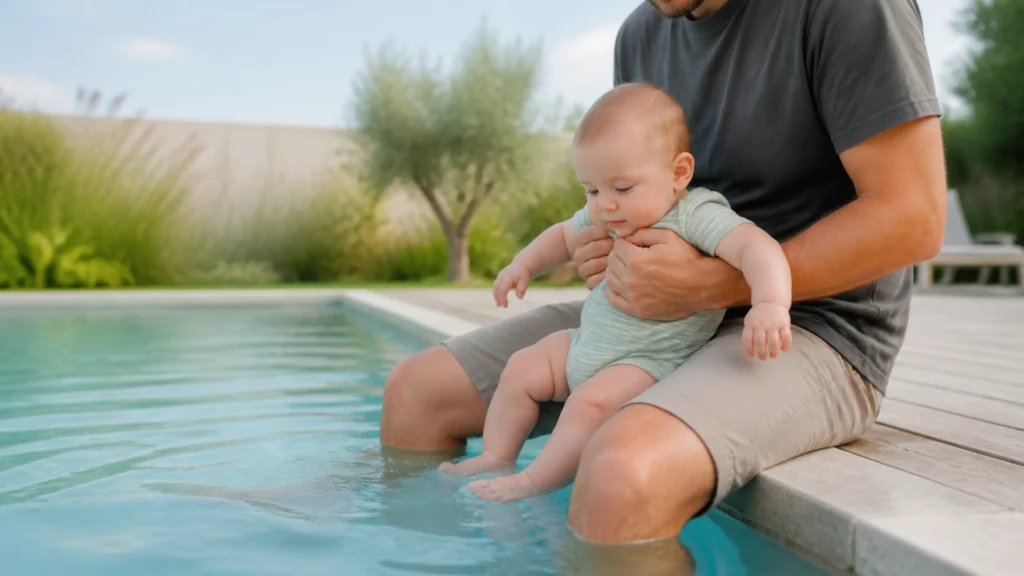 Illustration éditoriale pour l’article « Piscine bébé quel âge : le moment idéal pour la baignade »