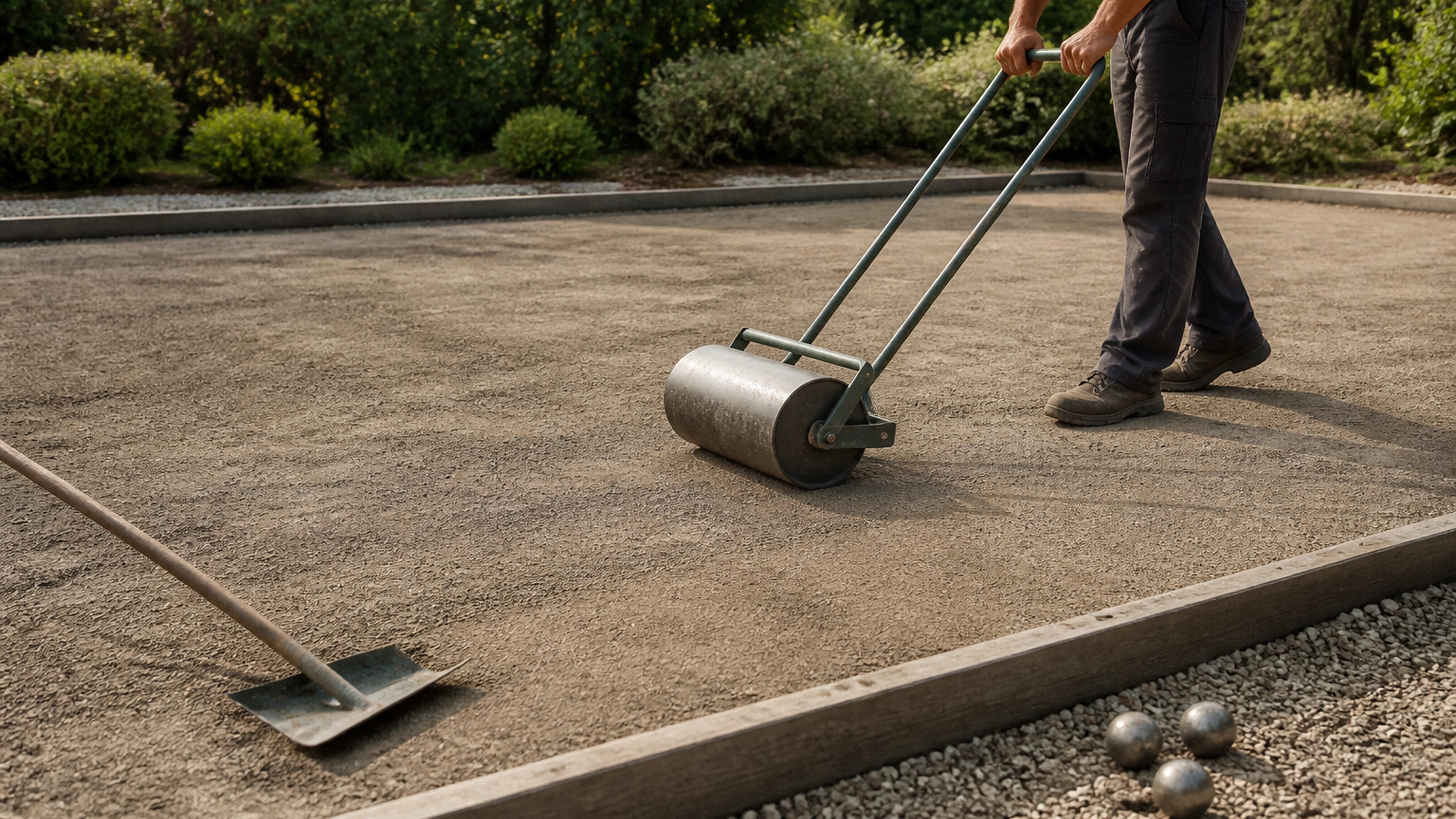 Illustration éditoriale pour l’article « Comment durcir un terrain de pétanque pour un jeu parfait »