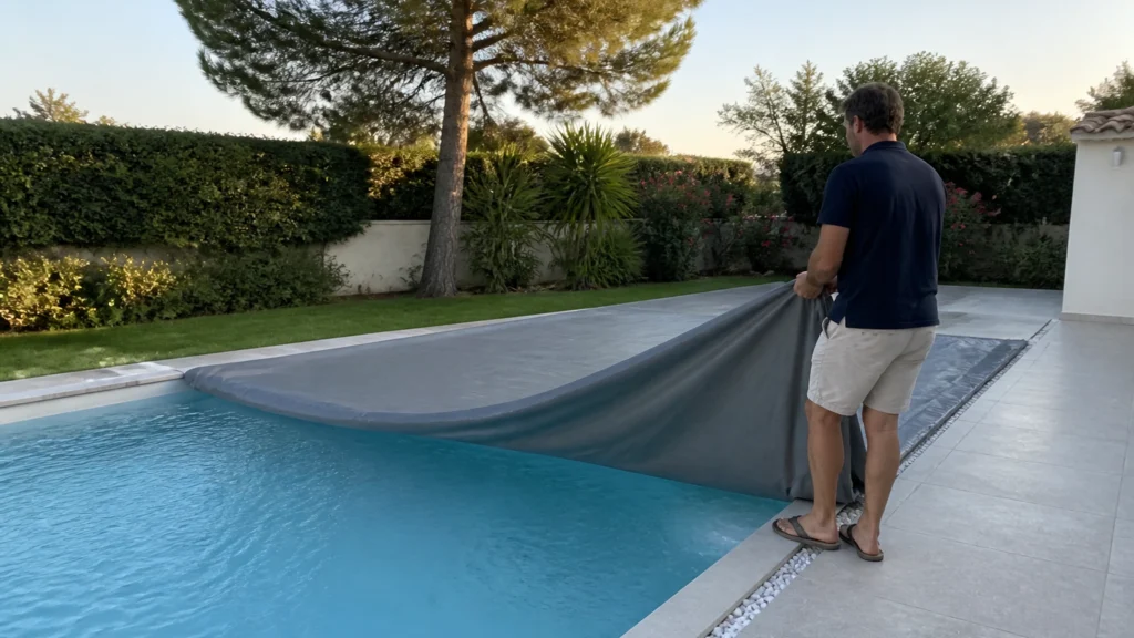 Illustration éditoriale pour l’article « Quand bâcher sa piscine : les conseils pour une eau pure »